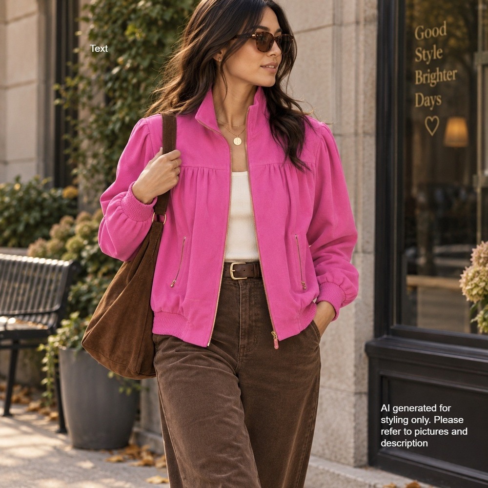 VTG St John Sport Marie Gray Magenta Pink Zip Up Bomber Jacket Mock Neck Small